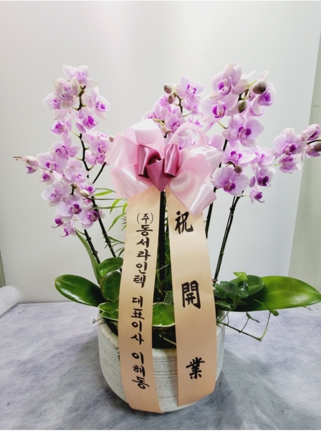 예도화환 출고 전 식물 상태 검수 및 리본 확인 과정