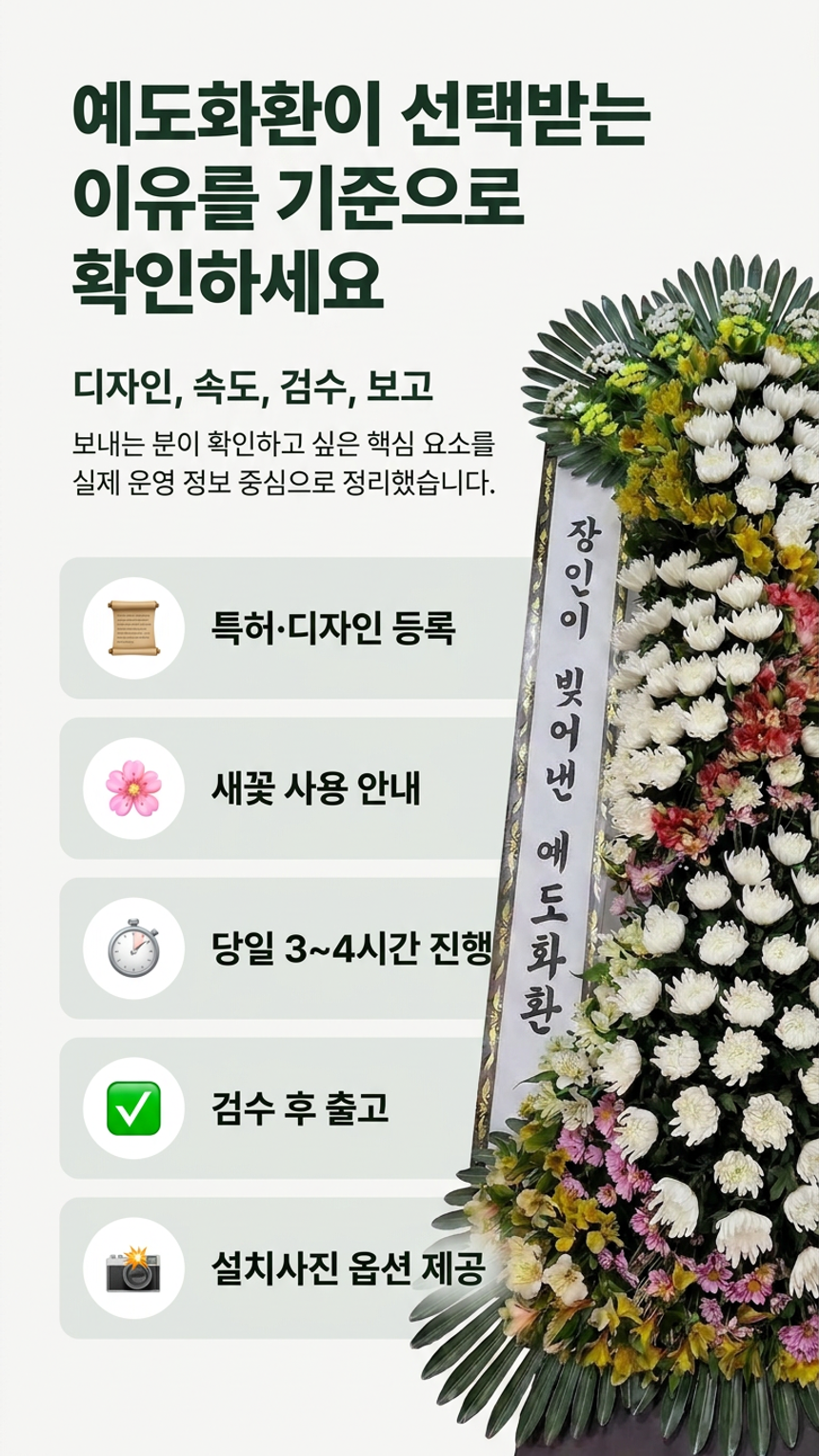 예도화환 일반 3단 특가·기본·고급·Deluxe 볼륨 비교
