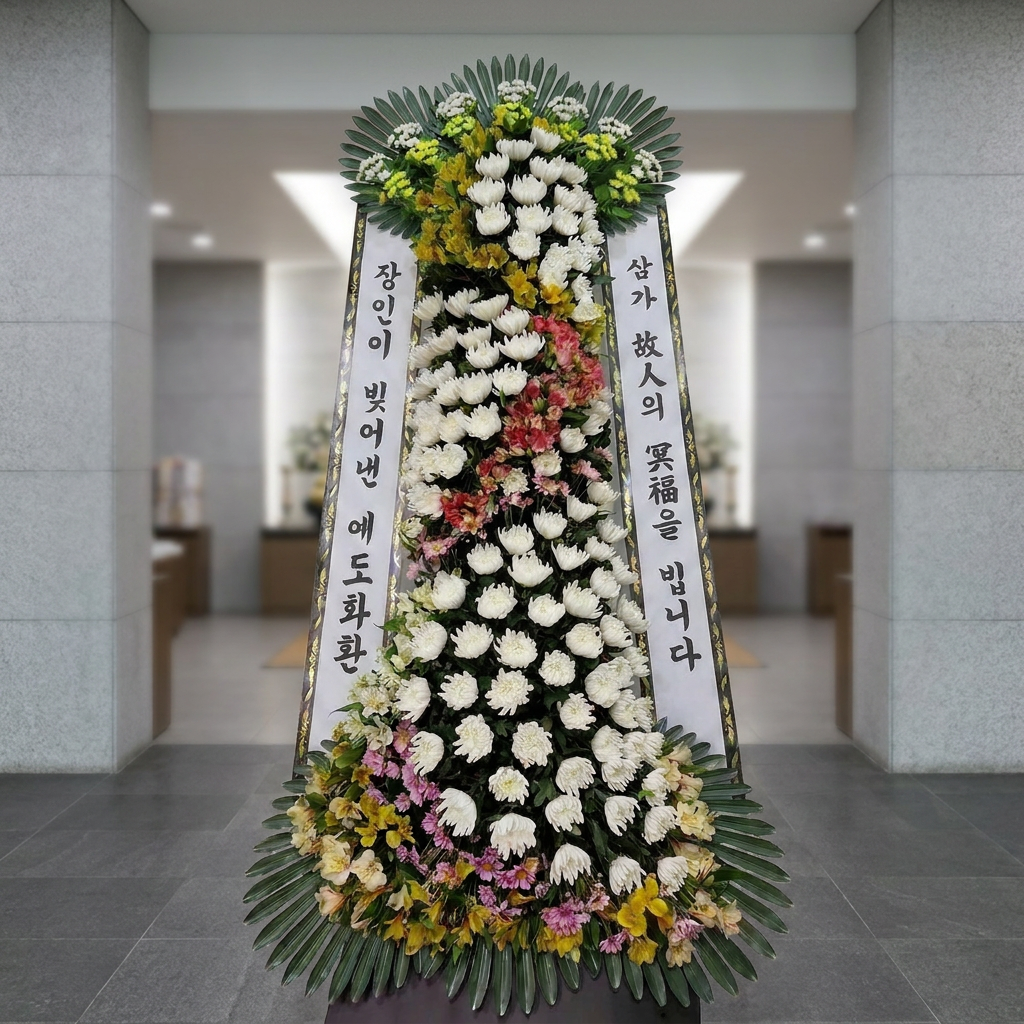 예도화환 특허명품근조 예도화환 정면 및 측면 입체감 확인 사진