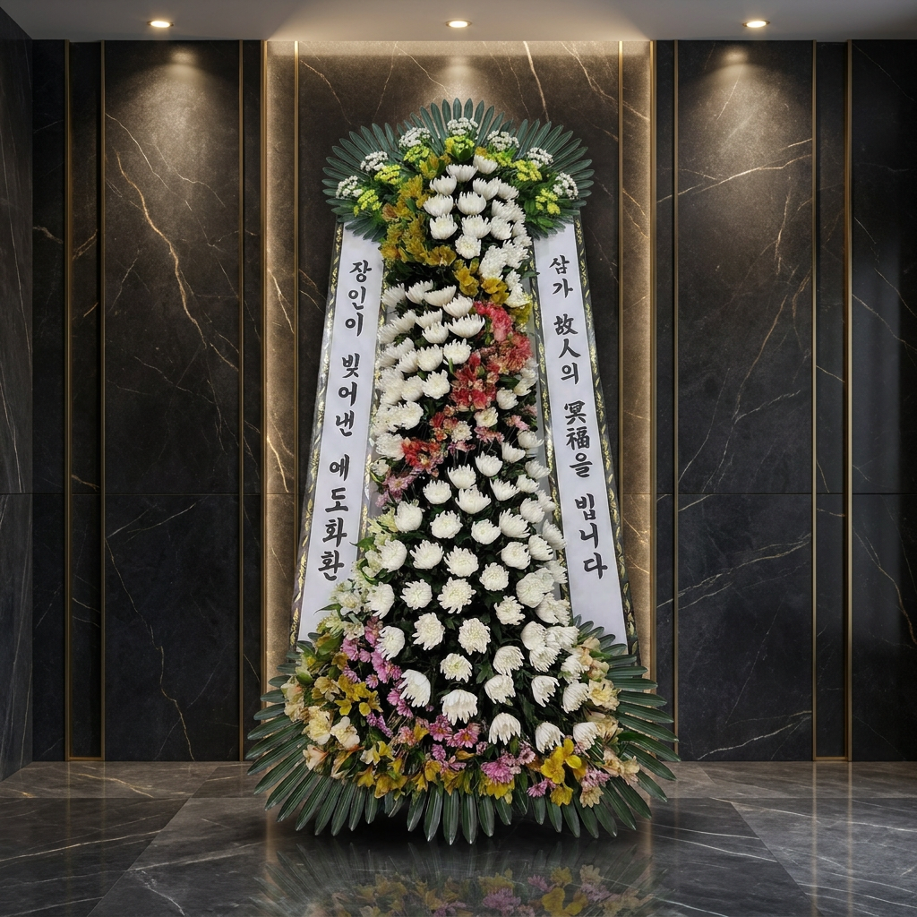 예도화환 리본 문구 좌우 정렬 및 부착 상태 비교 사례