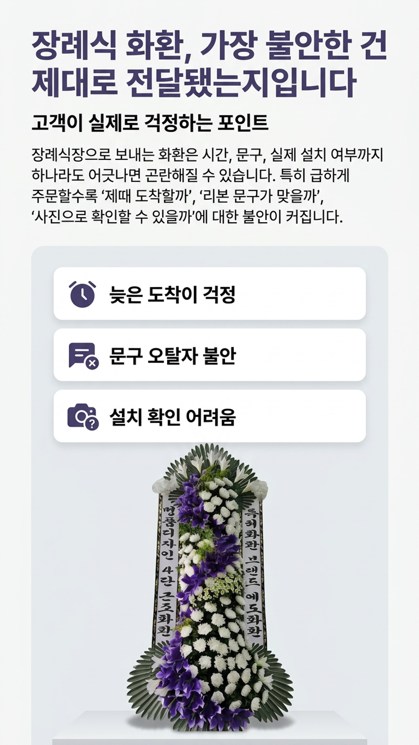 예도화환 일반 3단 근조 상품과 4단 상품의 볼륨 비교 예시