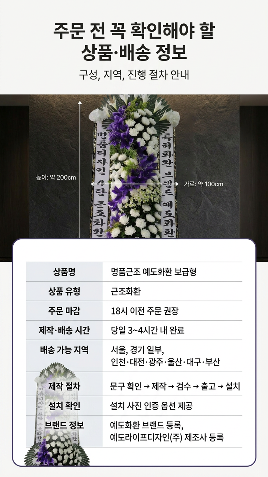 예도화환 정갈하게 제작된 일반 3단 근조화환 고급형(99,000원) 정면 사진