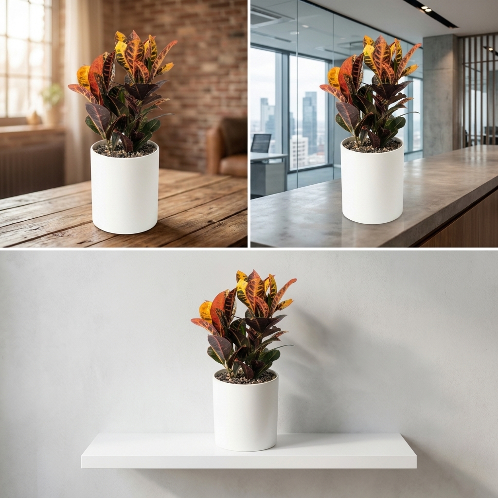 예도화환 크로톤 소품-30~40cm.jpg (화사한 잎의 색감이 돋보이는 실제 상품 사진)