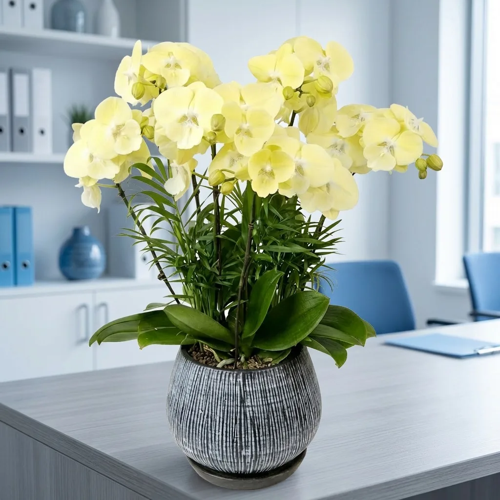 프리미엄 레몬옐로우 서양란 대륜 (개업·승진·이전 축하 고급 화분) 사진 1