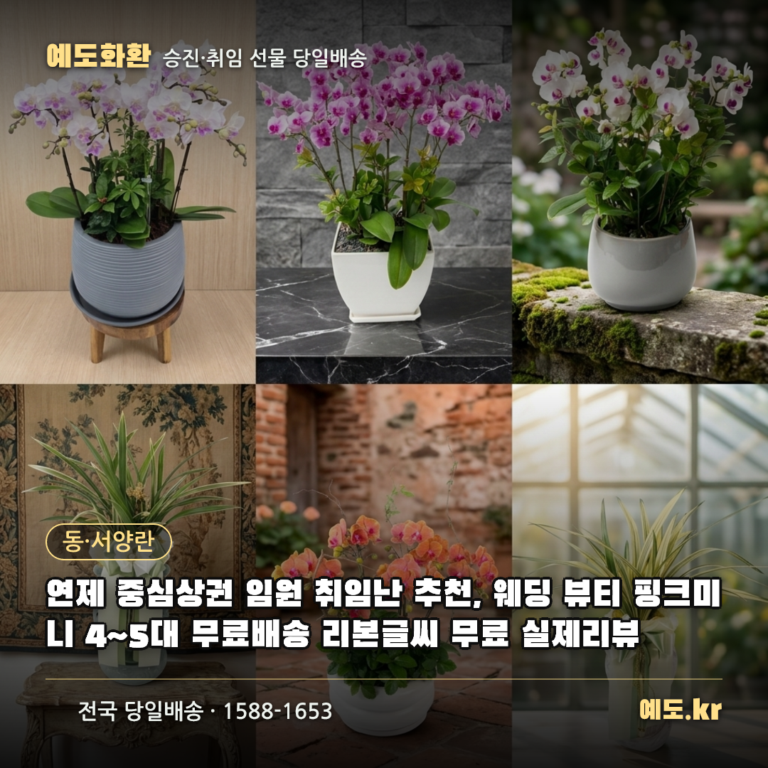 연제 중심상권 임원 취임난 추천, 웨딩 뷰티 핑크미니 4~5대 무료배송 리본글씨 무료 실제리뷰 - 예도화환