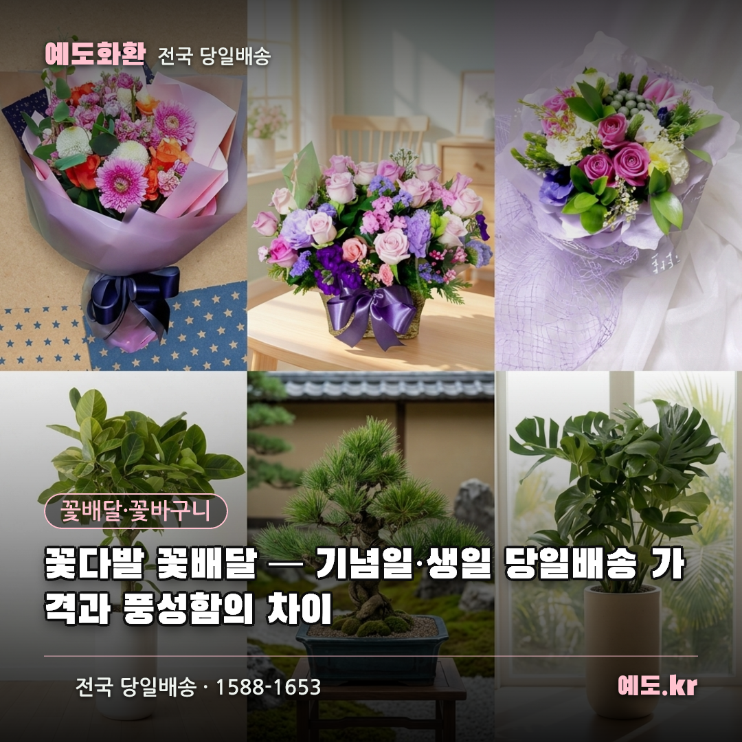 꽃다발 꽃배달 — 기념일·생일 당일배송 가격과 풍성함의 차이 - 예도화환